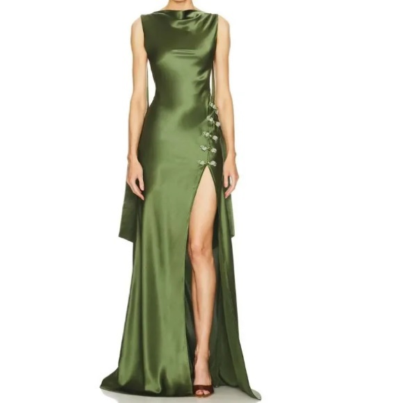 sau lee Dresses & Skirts - SAU LEE REVOVLE Priscilla Gown in Olive Green Draped Open Back